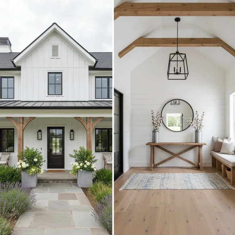 Modern Farmhouse Exterior and Interior Design: Curb Appeal and Entryway Decorating Ideas
