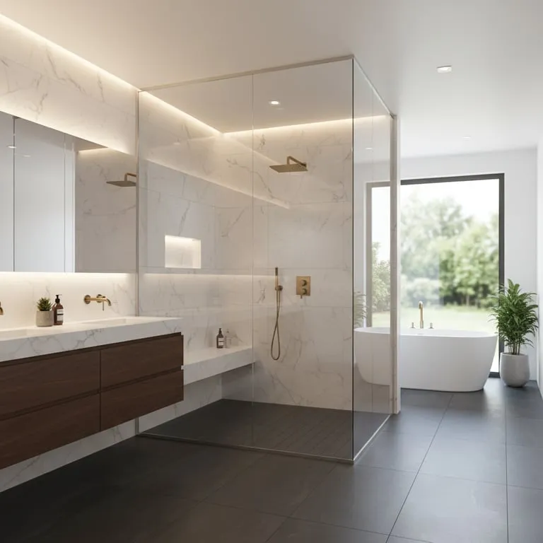 Luxury Walk-In Shower Designs: Modern Bathroom Interior Trends with Glass Enclosures and Tile